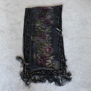 Velvet and rayon with fringe scarf and Swarovski